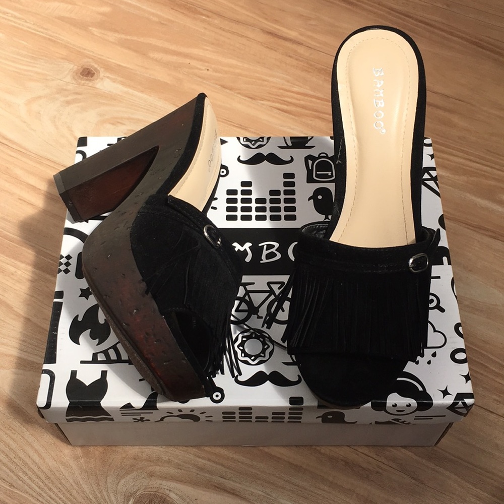 Black velvet clog heels